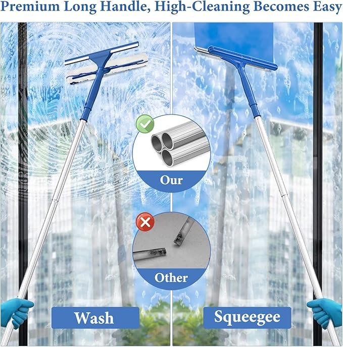 Squeegee for Window Shower Glass Door Cleaning, VOUBIEN Household Squeegee Window Cleaner 2 in 1 Kit with Long Handle, Microfiber Scrubber for Window, Glass Door, Car, Home Floor - NeatNest