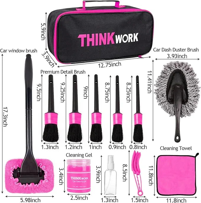 THINKWORK Pink Car Duster Interior Kit, Perfect Car Detailing Brush Kit for Cleaning Windows,Windshield,Dashboard and Air Vents Suitable for All Cars - NeatNest