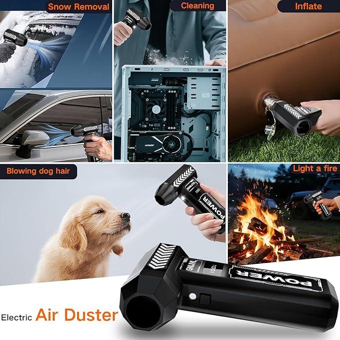 Electric Air Duster, 150000RPM Brushless Motor 4-Gear Adjustable Compressed Air Duster with LED Light,One-tap Booster with 8000mAh Rechargeable Battery, With storage bag for PC, Car, House, Outdoor - NeatNest