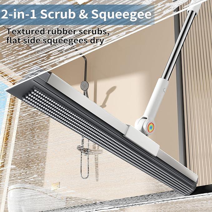Squeegee Broom for Floor, Rubber Silicone Magic Broom with 180° Rotating Head & 63" Long Handle, Floor Squeegee Broom for Indoor/Outdoor Floor Cleaning, Pet Hair, Tile, Garage Concrete, Glass - NeatNest