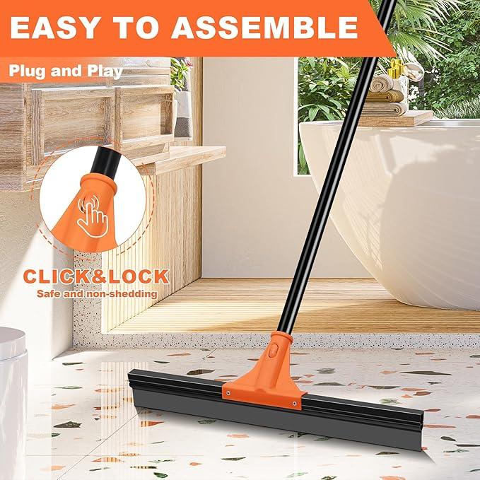 JEHONN Floor Squeegee Heavy Duty with 58.3 inches Long Handle, Rubber Scraper Broom for Cleaning Foam Water on Garage Concrete Bathroom Tile Marble Shower Glass Shop Deck Window Indoor Outdoor - NeatNest