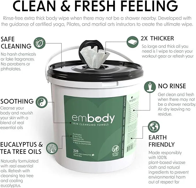 Wipex Gym Cleaning Wipes Bundle - Get (1) 400ct Lemongrass Surface Wipes & (1) 225ct Body Cloths for After Workout, Plant-Based Fitness Equipment Wipes, Clean Surfaces & Mats and Peloton Bike - NeatNest