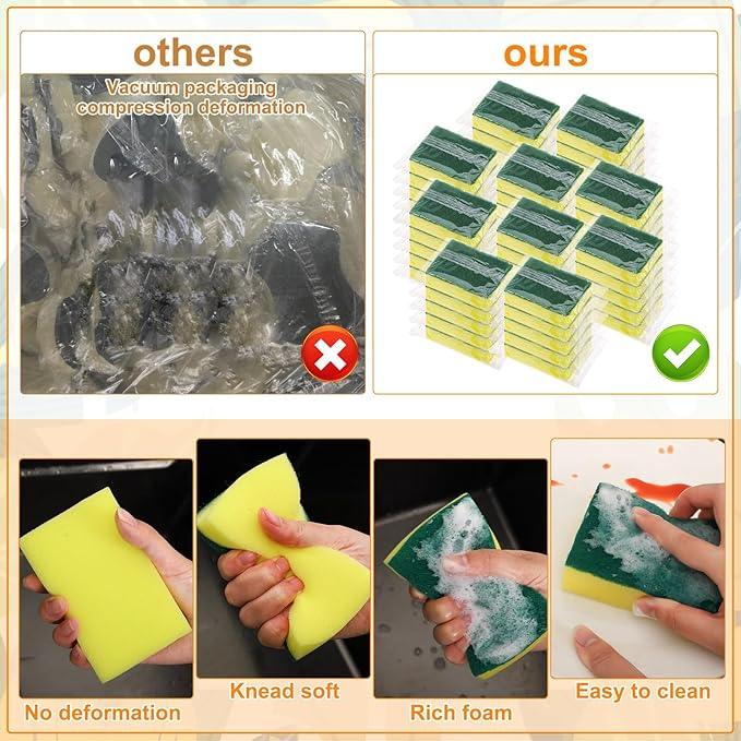 50 Pcs Individually Wrapped Sponges, Uncompressed Non Scratch Scrouing Sponges for Household Cleaning Dishes Kitchen Airbnb Apartment Car Bike Green - NeatNest