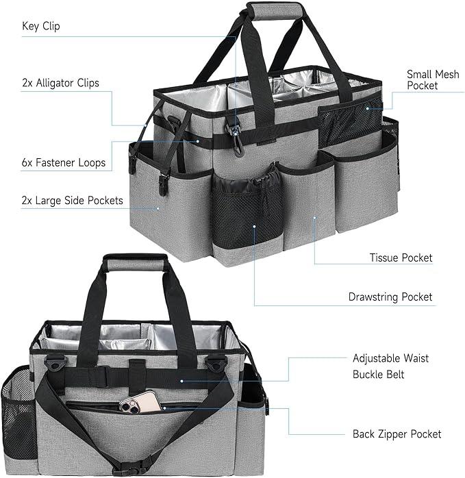 Cleaning Caddy Bag, Large Cleaning Supplies Organizer for Housekeepers, Housekeeping Caddy with Handle and Detachable Padded Cushion, Gray - NeatNest