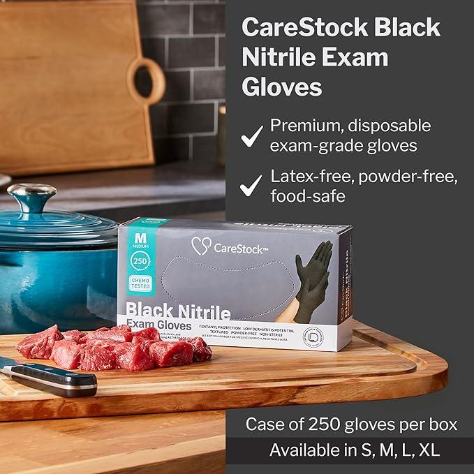 CareStock Black Nitrile Gloves Medium [1000 Count] – 2 mil Thin Disposable Latex-Free Exam Gloves for Medical, Cleaning, Cooking, Food Prep – Ultra-Strong with Slip-Resistant Textured Grip Bulk - NeatNest