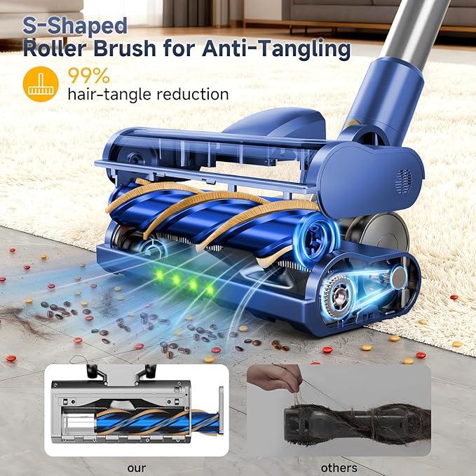 Cordless Stick Vacuum Cleaner - 45KPA Powerful Suction Vacuum with 45 Min Runtime, Detachable Battery, Anti-Tangle & 1.5L Dust Cup, 8 in 1 Vacuum Cleaner for Pet Hair, Carpet, HardFloor, Blue - NeatNest
