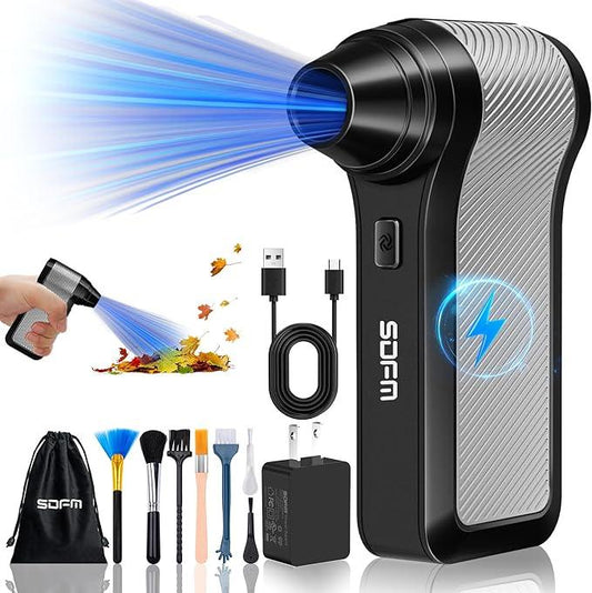 SDFM Compressed Air Duster, 125000RPM Electric Air Duster with Brushless Motor, Contains Multiple nozzles, for Cleaning Keyboard & PC. 3 Adjustable Gears, Rechargeable mini Blower for Car Detail - NeatNest