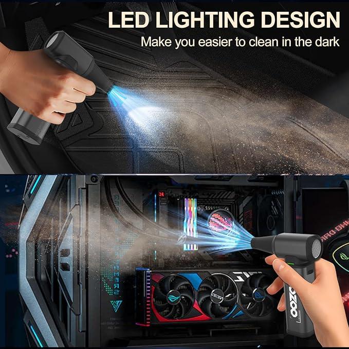 Compressed Air Duster, 180000RPM Powerful Cordless Electric Air Duster with Brushless Motor and LED Light, Rechargeable Stepless Speed Regulation Dust Blower for PC, Keyboard, House, Car and Outdoor - NeatNest