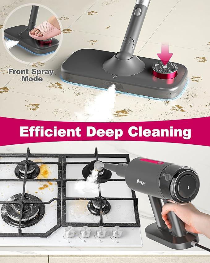 Steam Mop for Floor Cleaning, 7in1 Handheld Steamer Cleaner Detachable for Hardwood Laminate,Vinyl,Carpet,Tile,Grout,All Floors, Multi Purpose for Home,1500W 230℉ 23ft Cord,Front Sprayer,Store Station - NeatNest