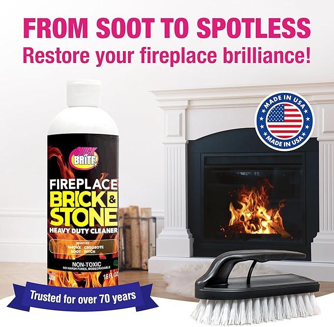 Quick N Brite Fireplace Gel Cleaner with Scrub Brush for Brick, Stone, Rock, Tile, and Marble, Nonabrasive Fireplace Cleaner, Made in the USA, 16 oz - NeatNest