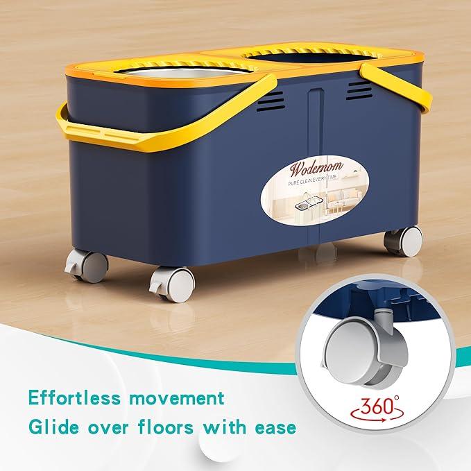 2025 Upgraded Gen 1 Mop and Bucket with 360° Swivel Wheels for Easy Rolling, Clean & Dirty Water Separation, Hands-Free Wringer, 6 Microfiber Mop Heads for Wood, Tile, and Floor Cleaning – Blue/Yellow - NeatNest