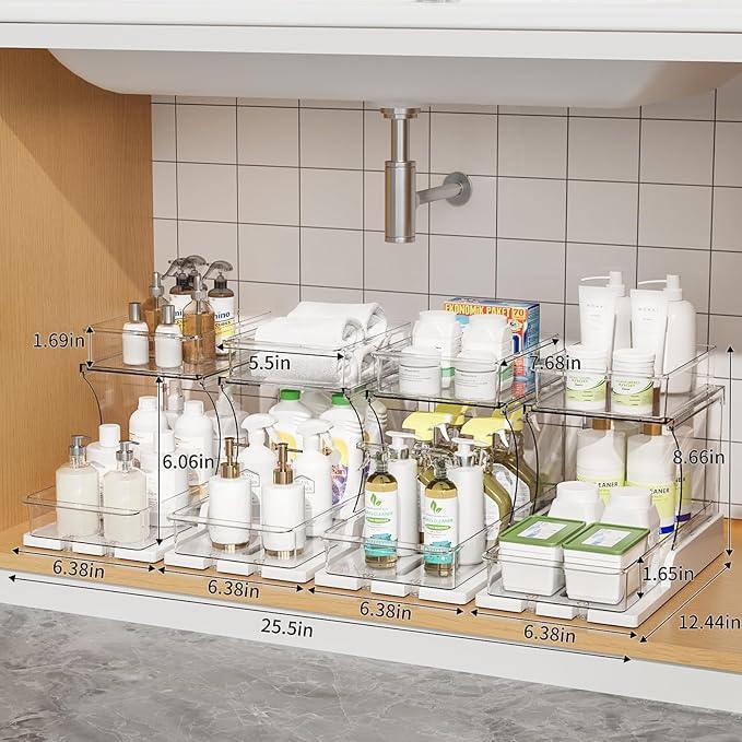 Pull Out 2 Tier Organizer for Kitchen Bathroom and Cabinet Storage Rotating Pantry Rack Under Sink Organizer Clear and Durable Design 1 Pack - NeatNest