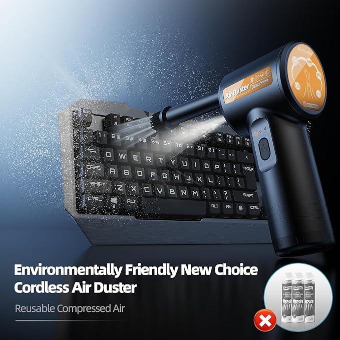 DOROBEEN Compressed Air Duster, Rechargeable Air Can, Electric Air Duster with BLDC Motor, Powerful Blower with LED Light, for PC Keyboard Cleaner with Accessories, (Black) - NeatNest