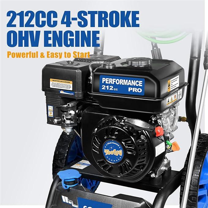 TOOLCY 3400 PSI Gas Pressure Washer, 2.8 GPM Gas Powered Power Washer with Soap Tank, Reinforced Pump & 212cc OHV Engine, 35 FT Pressure Hose, Quick Connect Swivel Pressure Gun, 5 Nozzles for Homes - NeatNest