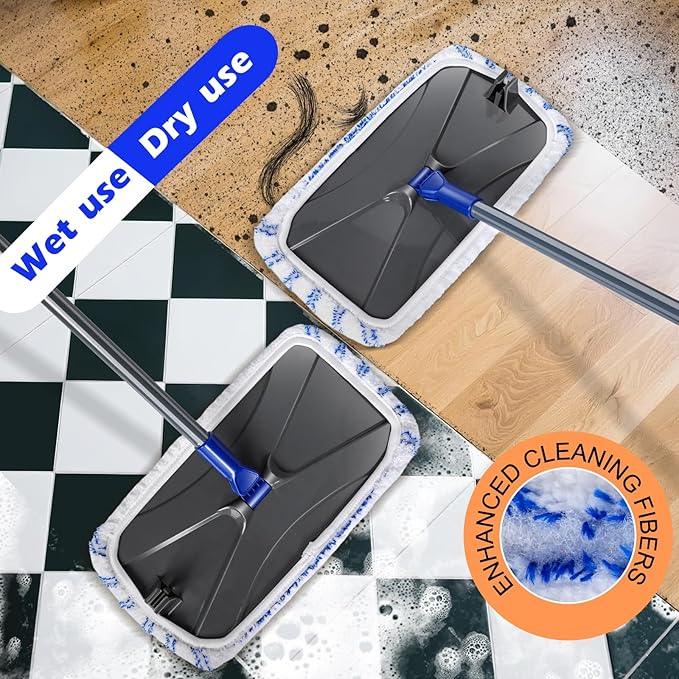 MASTERTOP Microfibre Flat Mop, Extended Wet Dry Large Floor Mop with 5 Reusable Pads & Telescopic Handle, Dust Mops for Laminate Wooden Hard Floor Vinyl Tile Floors Cleaning - Send 1 Cleaning Scraper - NeatNest