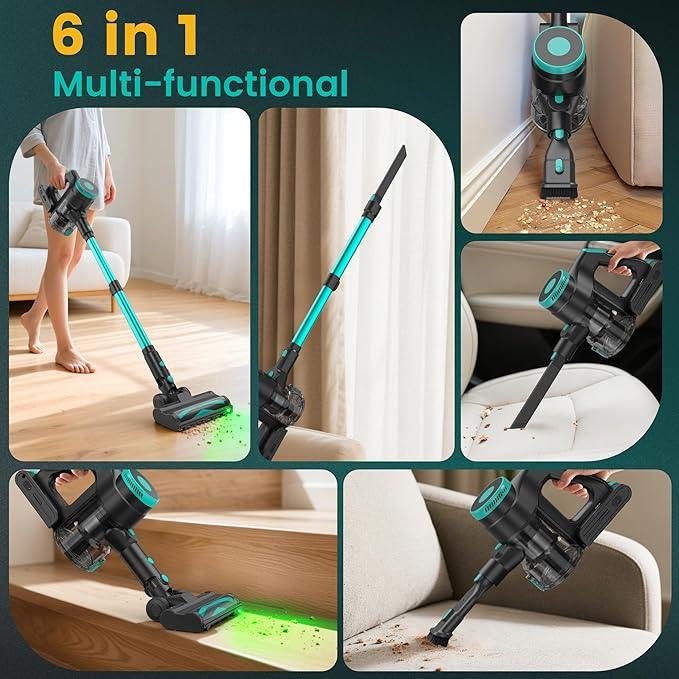 Zefiro Cordless Vacuum Cleaner,45Mins Runtime Stick Vacuum, Anti-Tangle and 1.5L Dust Cup, Lightweight Vacuum for Hardwood Floor Carpet Pet Hair (grenn&Black) - NeatNest