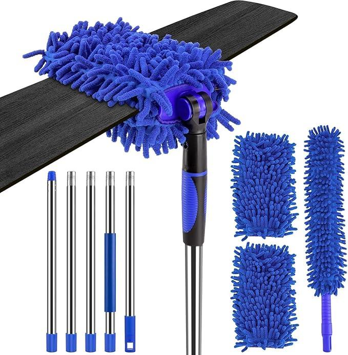 Ceiling Fan Cleaner Duster with 80" Extension Pole, Flexible and Washable Chenille Fan Duster for High Ceiling Fan Blades Light Fixtures Furnitures - NeatNest