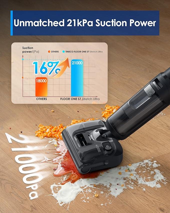 Tineco Floor ONE S7 Stretch Ultra Cordless Wet Dry Vacuum Cleaner, 180°Lay-Flat Anti-Tangle Design, 50 Minutes Runtime, 185℉ Flashdry Self-Cleaning, Dual-Sided Edge Cleaning Floor Cleaner - NeatNest