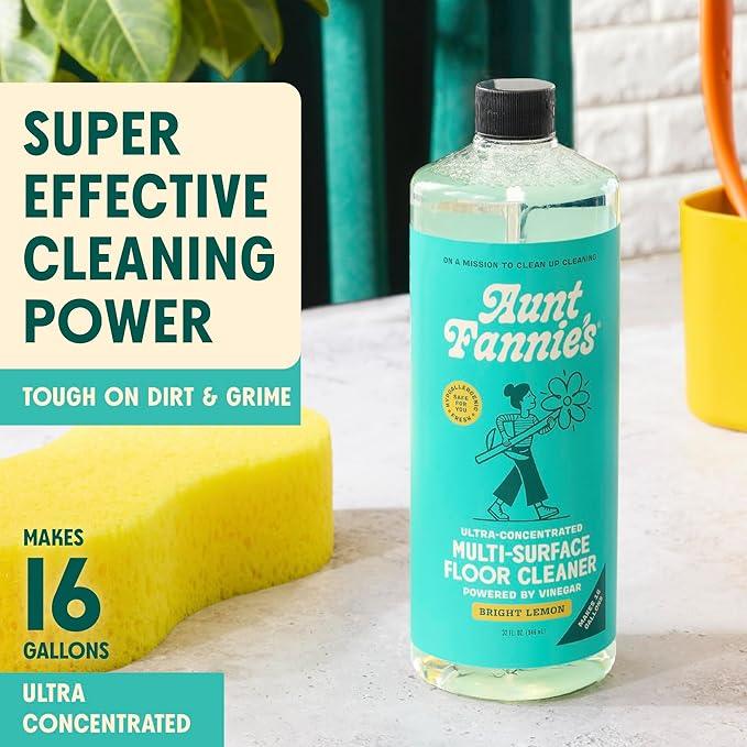 Aunt Fannie's Ultra Concentrated Floor Cleaner Vinegar Wash, Multi-Surface Solution For Mopping, Makes 16 Gallons, Bright Lemon Scent, 32 oz. (Pack of 3) - NeatNest