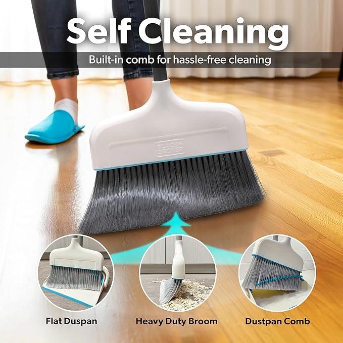 BLACK+DECKER Butler Broom and Dustpan Set for Home, Short Handle, Stand Up and Lightweight Space Saving Dust Pan and Broom Combo for Kitchen, Living Room, Bathroom, Lobby Floor Use - NeatNest