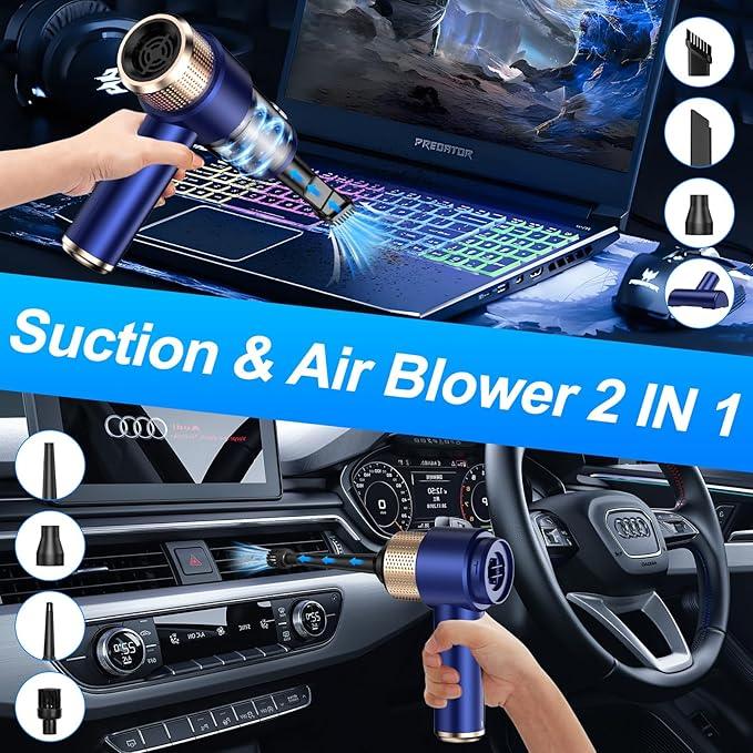 Mini Vacuum Cleaner, 15000PA Car Vacuum Cleaner Portable Cordless with LED Light, 4 in 1 Air Duster and Handheld Small Vacuum Rechargeable for Car, Home, Office, Pet（Blue） - NeatNest