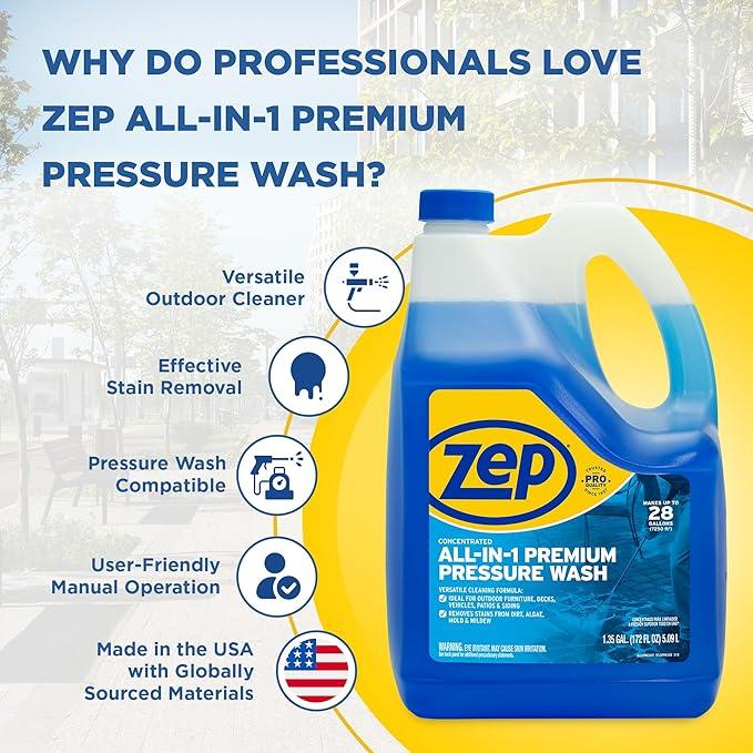 Zep All-In-1 Pressure Wash Cleaner (Case of 4) Concentrated Formula Makes 28 Gallons (ZUPPWC160) - NeatNest
