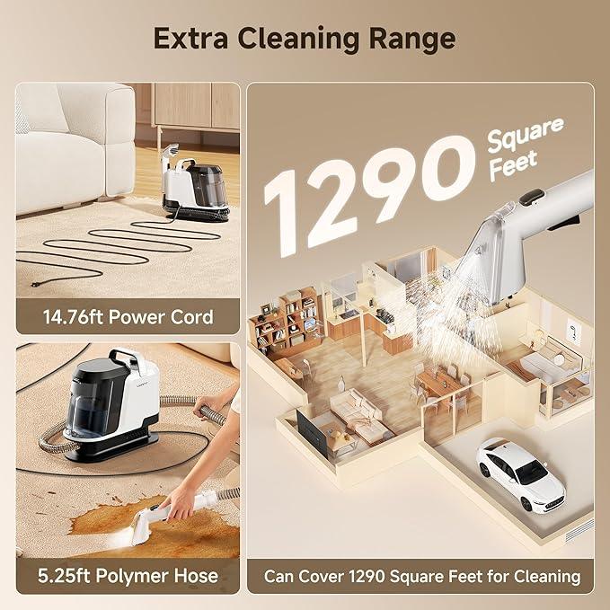 uwant Carpet Cleaner Machine 18Kpa Powerful Suction Upholstery Cleaner for Pet, Portable Carpet Cleaner with Cleaning Tools&Self-cleaning for Spot,Cars,Rug,Furniture (Motor 18Kpa) - NeatNest