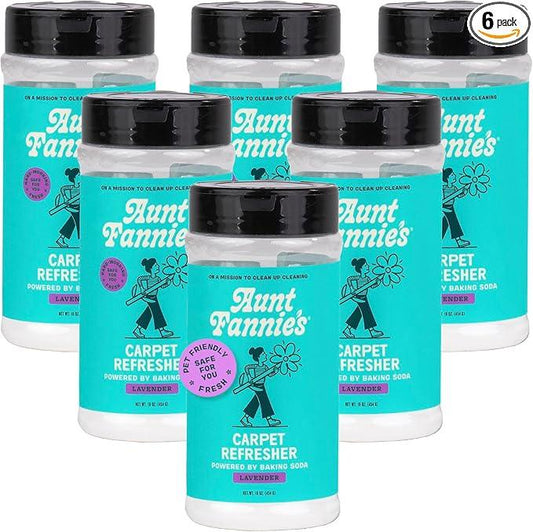 Aunt Fannie's Carpet Refresher & Deodorizer Powder, Multi-Purpose Rug, Carpet, and Upholstery Odor Eliminator for Homes with Cats and Dogs, Lavender Scent, 16 Oz (Pack of 6) - NeatNest