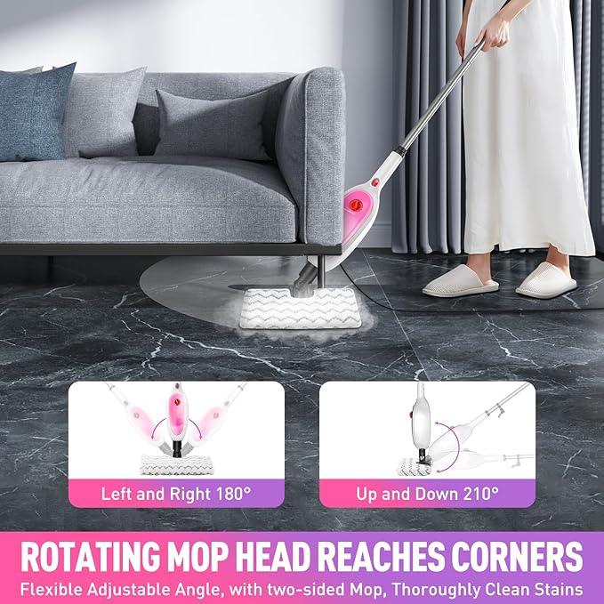 Steam Mop, Detachable Handheld Steam Cleaner with 10-in-1 Multipurpose Accessories, Two-sided Mop, Double Cleaning Area, Multi Surfaces Steamer for Wood Floor, Tile, Window, Clothes, Furniture & Grout - NeatNest