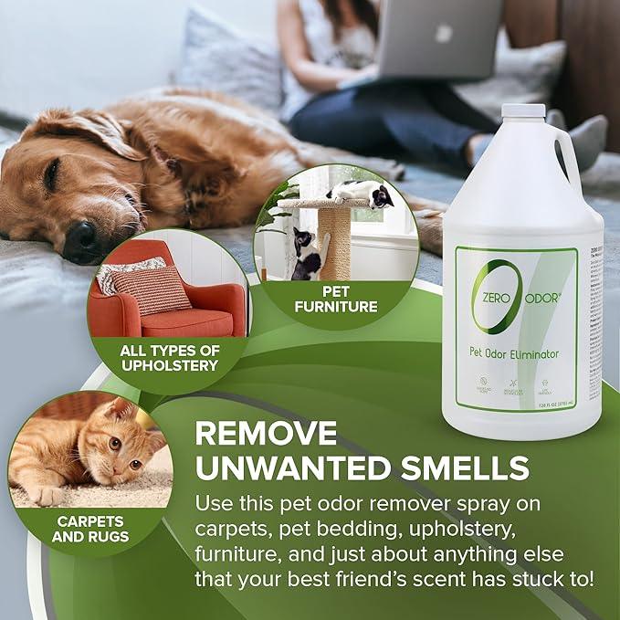 Zero Odor - Pet Odor Eliminator for strong odor, Eliminate Air & Surface Odors – Patented Molecular Technology Best For Carpet, Furniture, Beds Smell Great Again (128 Ounces) - NeatNest