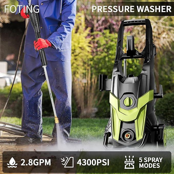 2025New Pressure Power Washer with 4 Quick Connect Nozzles, Inlet Hose & Filter, Foam Cannon for Cars/Fences/Driveways/Patios/Home Cleaning 4300PSI - NeatNest