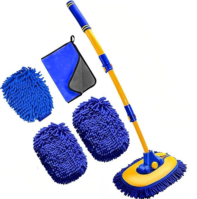 MVEQRRN Upgrade Car Wash Brush Mop with Long Handle, Car Washing Brush Kit with Scratch-Free Replacement Head - NeatNest
