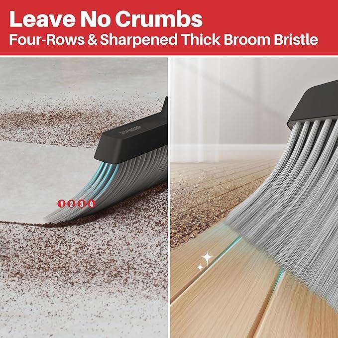 JOYMOOP Black and Red Broom and Dustpan Set, Upright Angle Design with Built-in Comb Teeth for Home, Office, Hard Floors - NeatNest