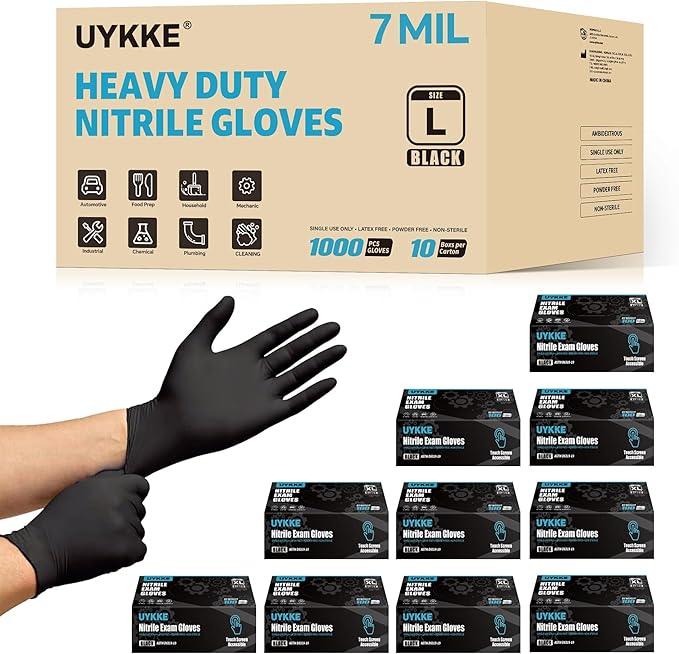 HEAVY DUTY 7 Mil Nitrile Black Gloves Disposable Latex Free Rubber Latex Cleaning Mechanic Food Prep Gloves 1000PCs - NeatNest