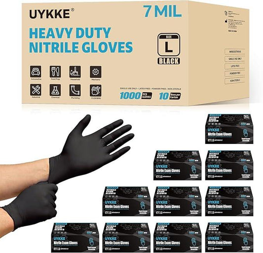 HEAVY DUTY 7 Mil Nitrile Black Gloves Disposable Latex Free Rubber Latex Cleaning Mechanic Food Prep Gloves 1000PCs - NeatNest
