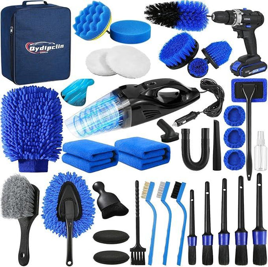 Qydipclin 37Pcs Car Detailing Kit, Car Detailing Brush Set, Car Wash Cleaning Kit, Car Detailing Brushes, Professional Car Care Kit for Interior Exterior Wheels, Blue - NeatNest