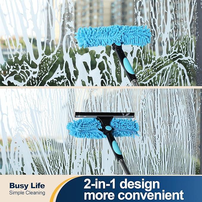 Yocada 2-in-1 Window Squeegee and Scraper with 2 Microfiber Cloths Adjustable Length 180° Rotatable Head for Glass Car Bathroom Floor Tile Window Cleaning 64.96" - NeatNest