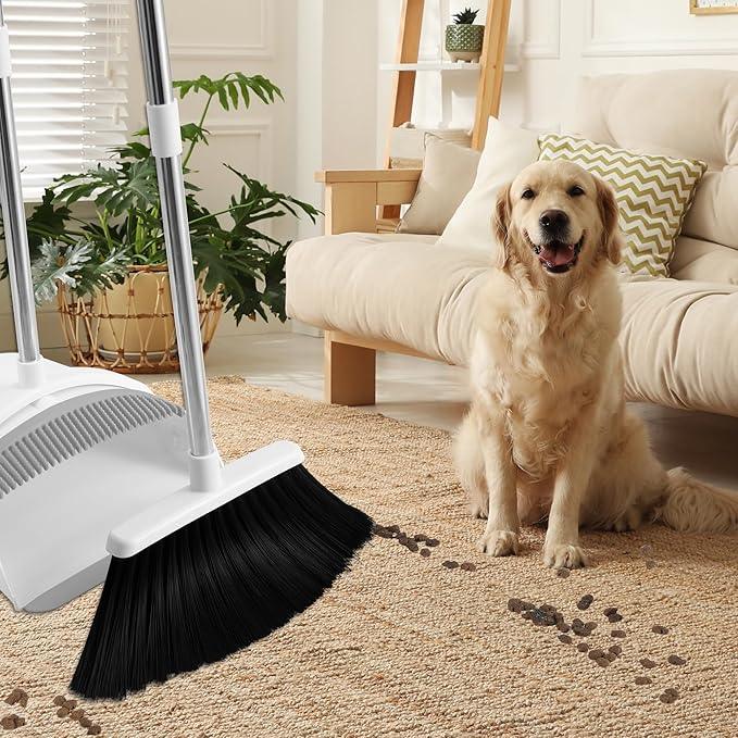 Broom and Dustpan Set, Broom with Dustpan Combo Set for Home 54-in Long Adjustable Handle Dustpan Teeth to Clean Hair for Home Office Kitchen Lobby - NeatNest