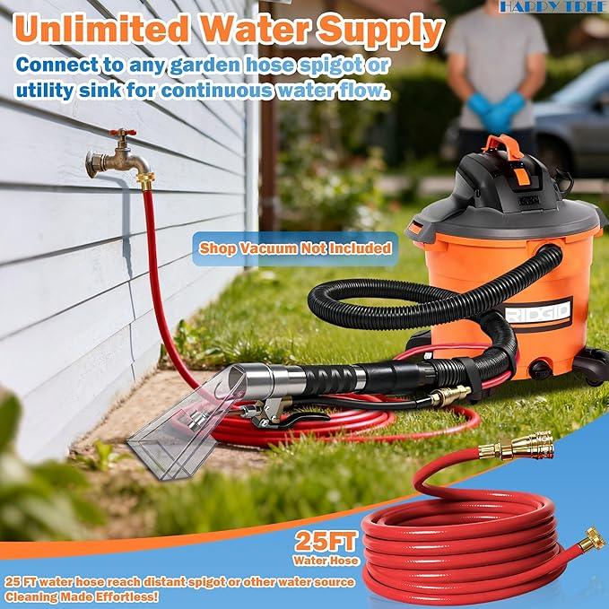Happy Tree Universal Fit All Brands' Shop Vac Extractor Hose Kit Adapter Wet-dry Extraction Accessory for Upholstery & Carpet Cleaning Auto Detailing Wet Vaccum Accessories with 25 Feet Water Hose - NeatNest
