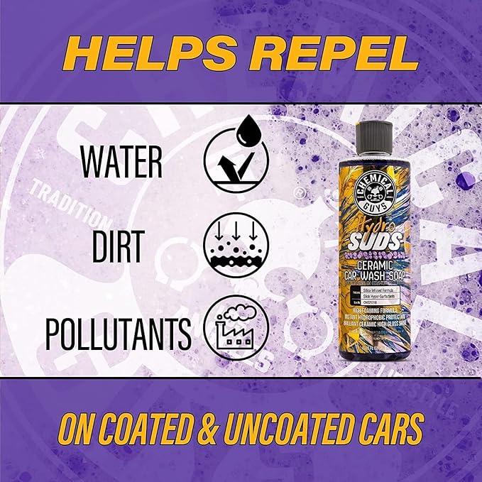 Chemical Guys CWS2121602 HydroSuds Ceramic SiO2 Shine High Foaming Car Wash Soap (Works with Foam Cannons, Foam Guns or Bucket Washes) For Cars, Trucks, SUVs, RVs & More, 16 fl oz, Berry Scent, 2 Pack - NeatNest