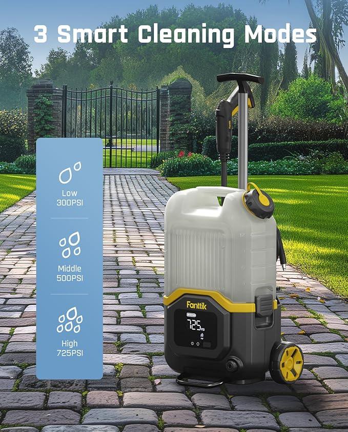 Fanttik NB8 Ultra Cordless Pressure Washer w/4.0 Gal Tank, Max 725PSI Electric Power Washer with 5-in-1 Nozzle, 20FT Hose, Adjustable Pressure, Power Cleaning for Car Washing, Patio - NeatNest