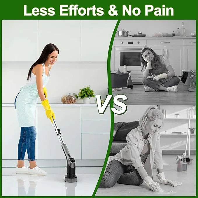 Electric Spin Scrubber, Shower Scrubber with Long Handle Adjustable LCD Display, 2 Speed Shower Cleaner, 7 Replaceable Brush Heads Bathroom Cleaning Brush, Bath Tub Power Scrubbers Black G3 - NeatNest