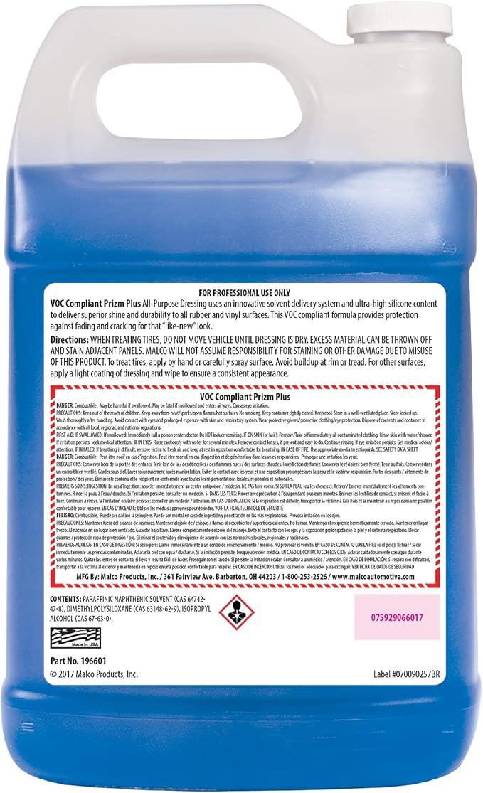Malco Prizm Plus All-Purpose Dressing – Ultra High Silicone Formula Gives Superior Shine and Durability to Interior Rubber and Vinyl Surfaces/Protects Against Fading and Cracking/1 Gallon (196601) - NeatNest
