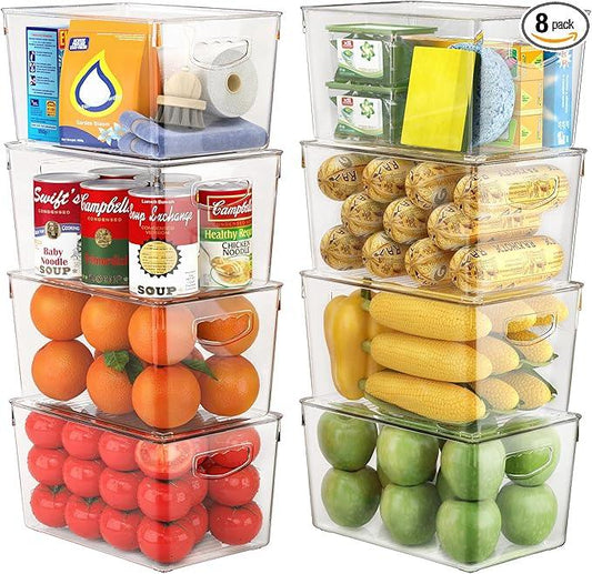 theaoo Clear Storage Bins with Lids Stackable - Large Plastic Containers for Pantry Organization and Storage - Perfect for kitchen,Fridge,Laundry Room,Bathroom,Garage,Closet,Cabinet Organizer - 8 Pack - NeatNest