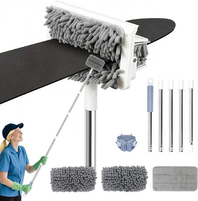 Ceiling Fan Cleaner Duster with 80'' Extendable Long Handle Pole - Microfiber Chenille Pads for Blades, Baseboards, Walls, Floors, Blinds & Cobwebs - Reusable & Washable - NeatNest