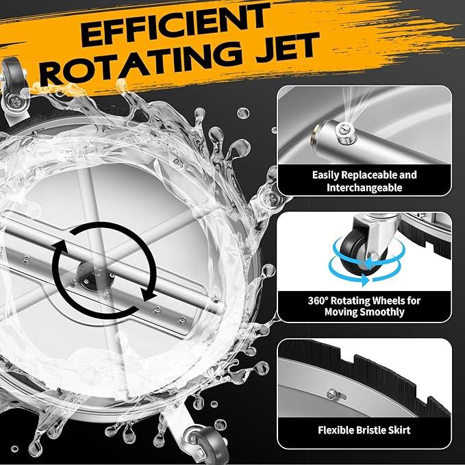20" Pressure Washer Surface Cleaner with 4 Wheels and Dual Handle, Power Washer Attachment for Cleaning Concrete, Patio, Sidewalk, Deck and Driveways - PWS 20 - NeatNest
