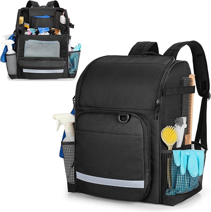 LoDrid Cleaning Bag with Thickened Adjustable Shoulder Straps, Large Cleaning Caddy Organizer with Multiple Pockets for Cleaning and Housework, Black (Patent Designed) - NeatNest