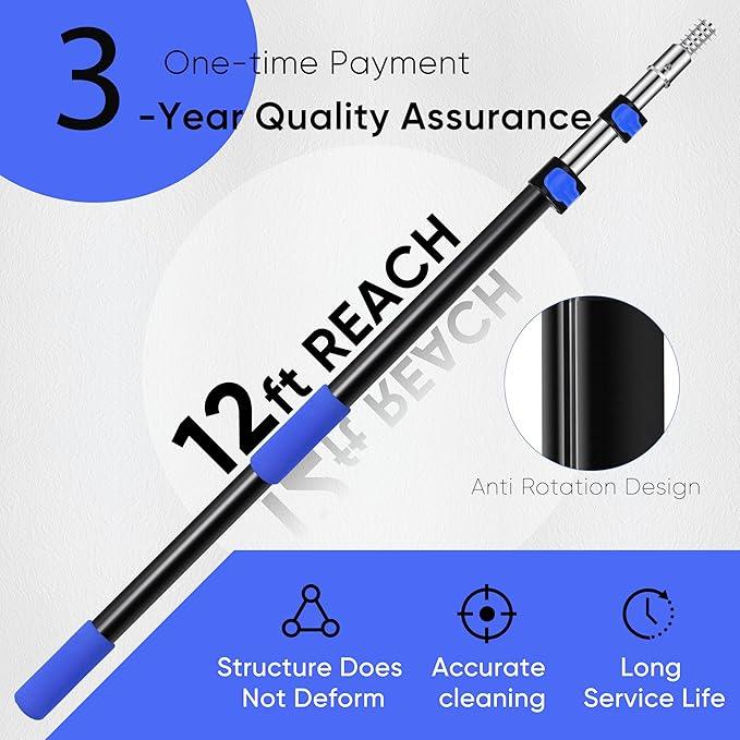 5-12ft Car Wash Kit,8 Piece,Thickened Aluminum Telescopic Rod,Cleaning Brush,Tire Brush,180 ° Chenille Mop,Fiber Towel,Storage Bag,2-Piece Detail Brush,Car,RV,Truck Clean Kit - NeatNest