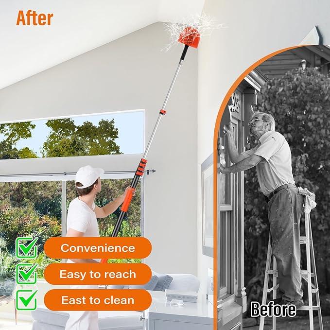 30FT Reach Cobweb Duster with Extension Pole,Spider Web Brush for Cleaning with 5-24FT Telescoping Pole,5-Stage Lightweight & Sturdy Telescopic Web Cobweb Duster Pole for Outdoor Indoor Use - NeatNest