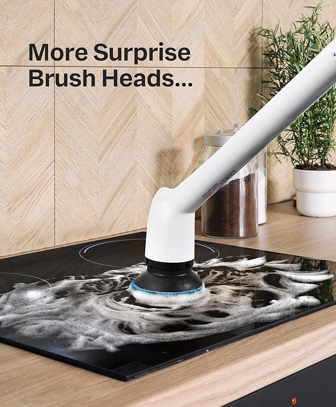 LyriFine Electric Spin Scrubber, New Full-Body IPX7 Waterproof Bathroom Cleaner Brush, Shower Scrubber with Long Handle & 2 Speed, Heads Replacement, Cleaning Supplies for Tub Shower Tile Floor - NeatNest